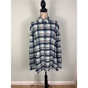 NWT Men's St. John's Bay Performance Classic Fit Teal Plaid Button Up